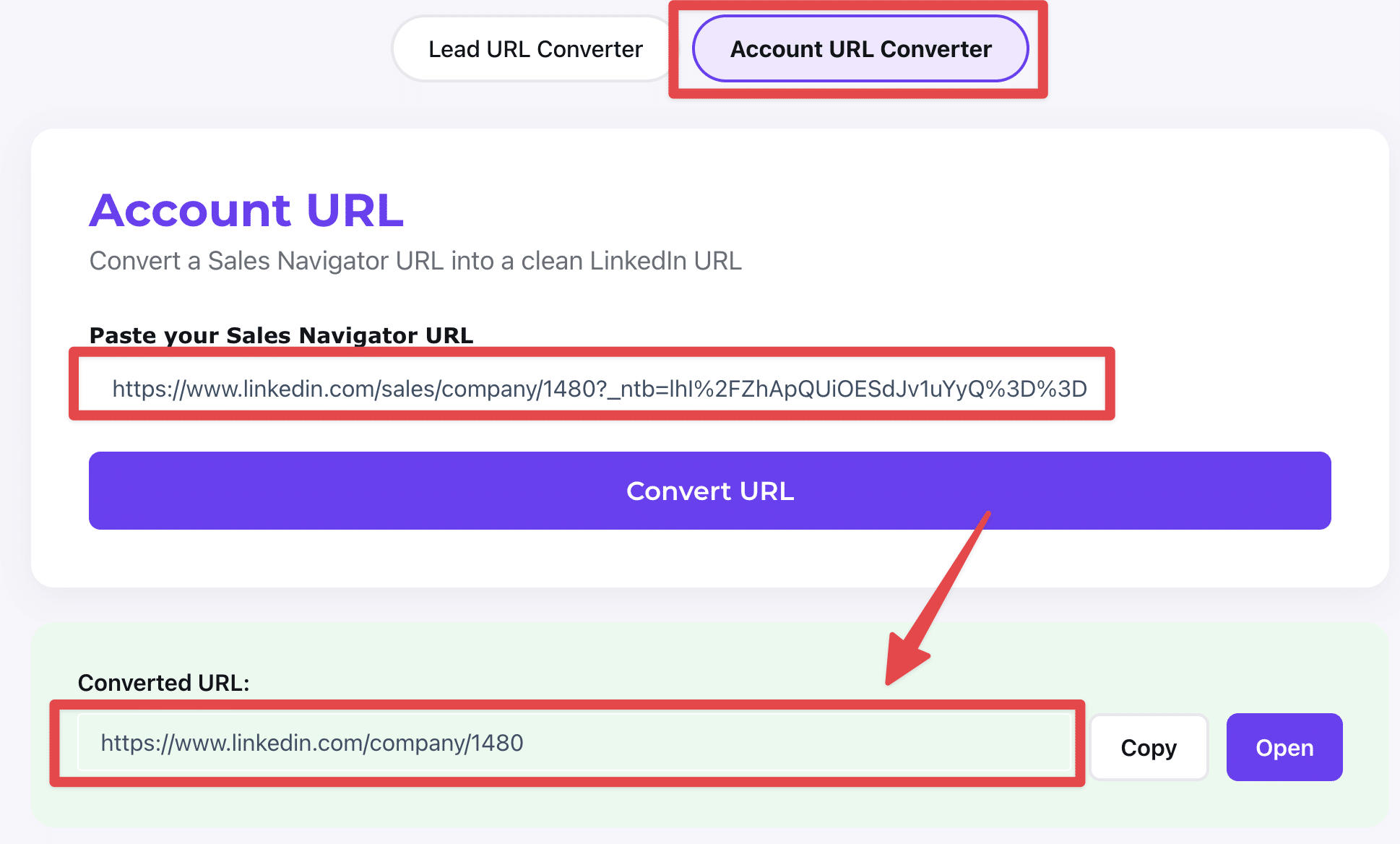 Account URL Converter example