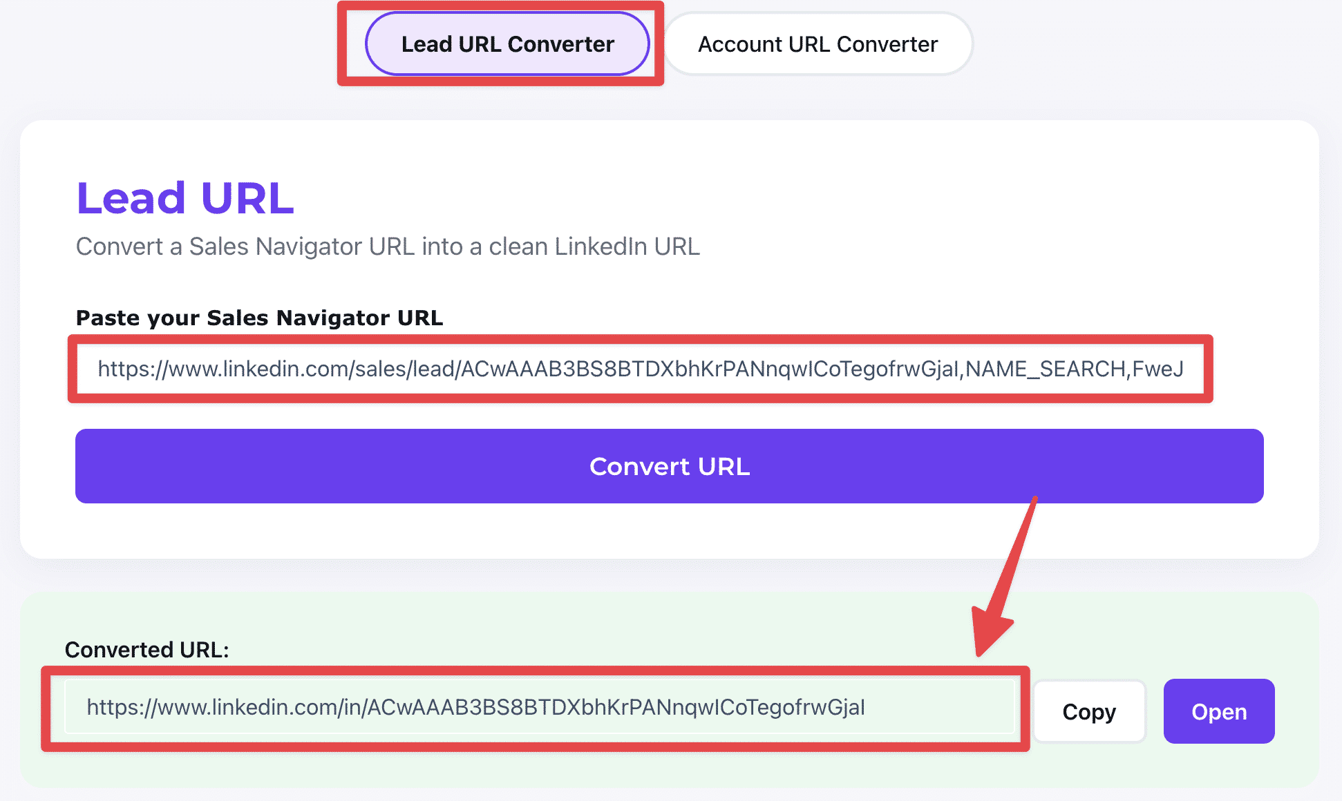 Lead URL Converter example